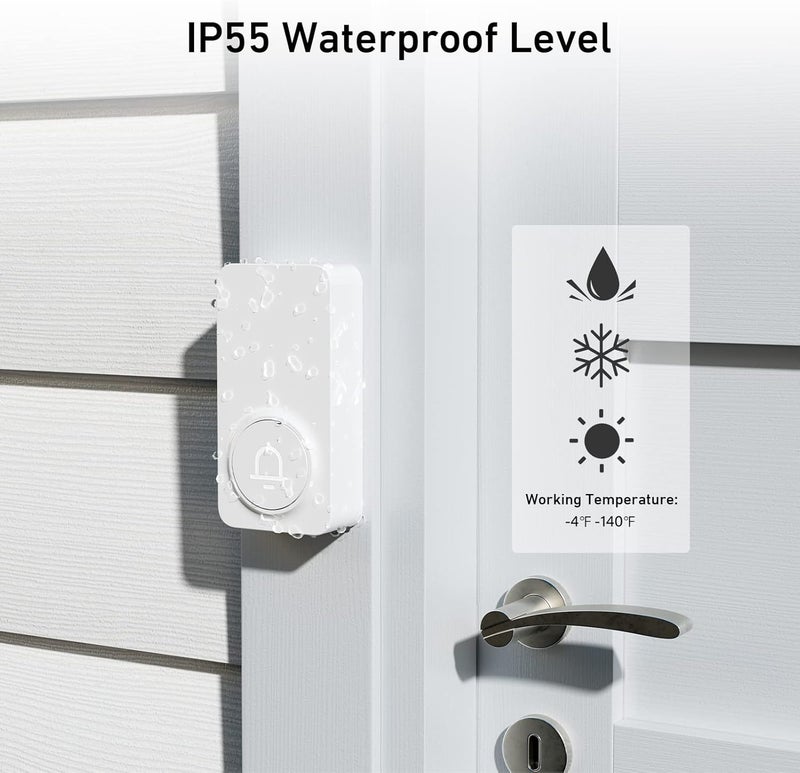 SECRUI Wireless Doorbell 2 Buttons - Hassle-Free Installation, 1000ft Range, Adjustable Volume, Waterproof Design, 32 Melodies - White - Image 4